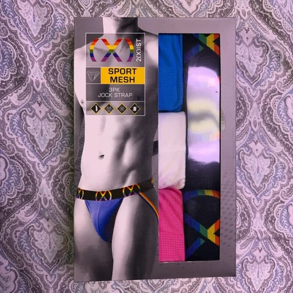 2xist Pride Sport Mesh Jock Strap 3-Pack - Blue, White, Pink - Picture 1 of 4